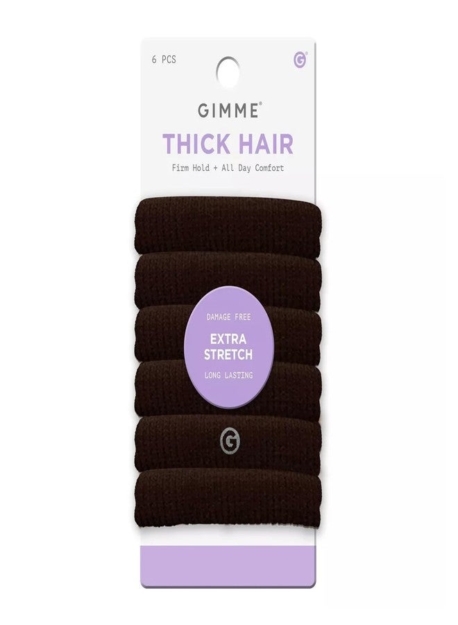 GIMME Beauty Thick Hair Extra Stretch Bands - Patent-Pending Design for Maximum Hold - Premium Ties for Thick & Curly Hair - Sleek & Strong Hold - Dark Brown, 6 Pack - Image 1